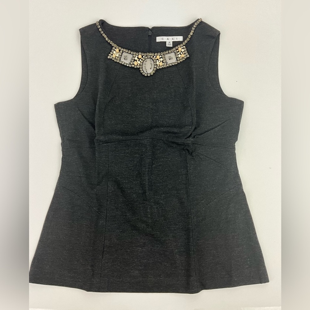 Cabi Size 4 The Glitz Shell 508 Beaded Jeweled Sleevelesss Top Charcoal Gray NWT